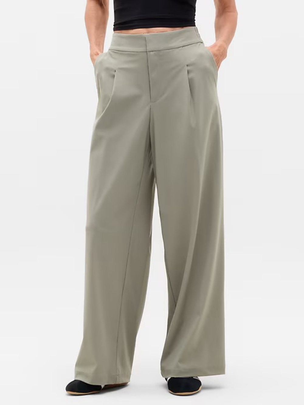 Athleta Pinnacle High Rise Trouser Wide Leg in Sage Green